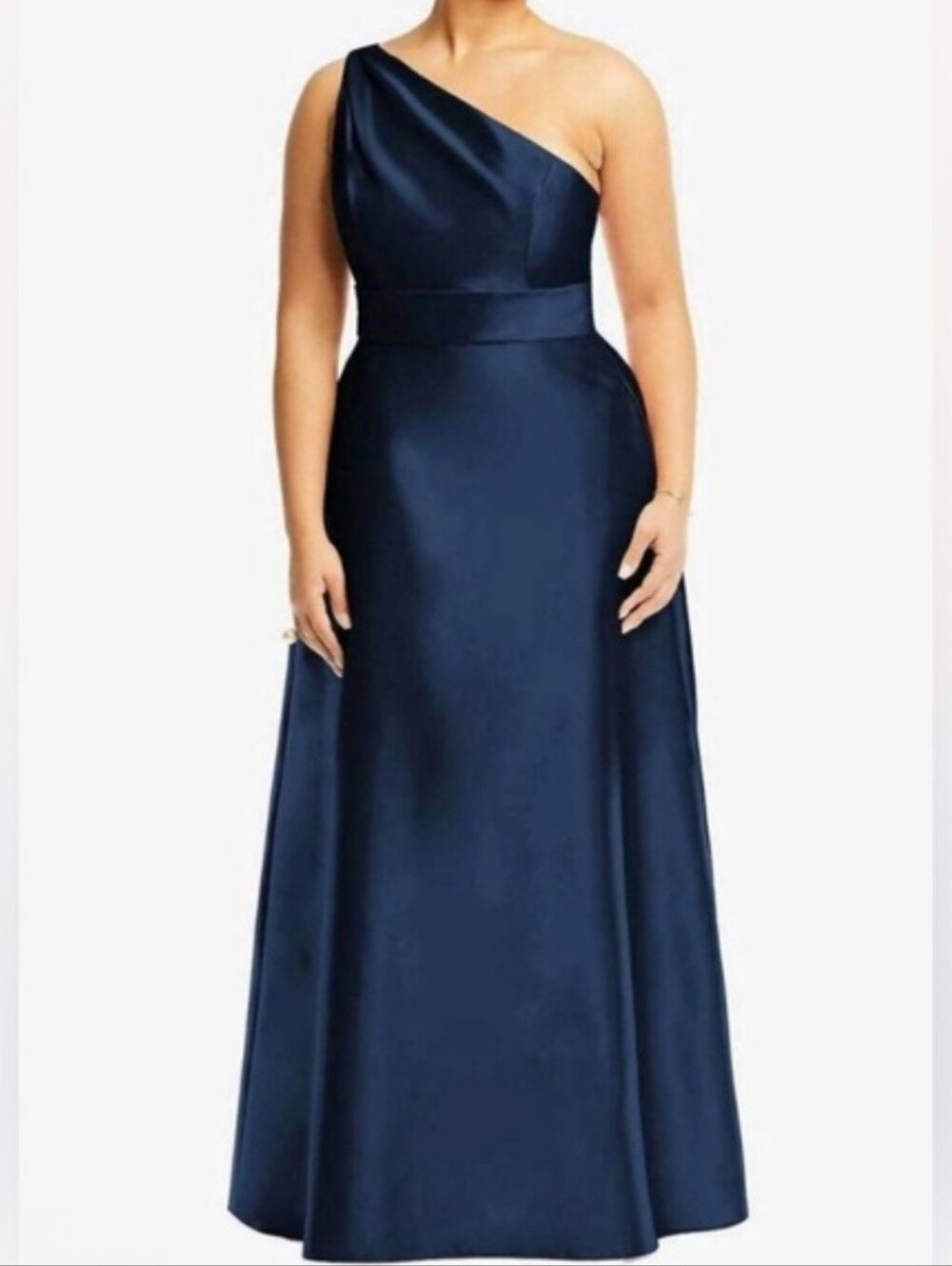 NWOT ALFRED SUNG One-Shoulder Draped Satin Maxi Dress